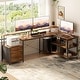 preview thumbnail 24 of 65, Reversible L Shaped Computer Desk with File Drawer & Monitor Stand & Power Outlet & LED Strip, Home Office Desk Corner Desk 72.8'' L - Rustic Brown