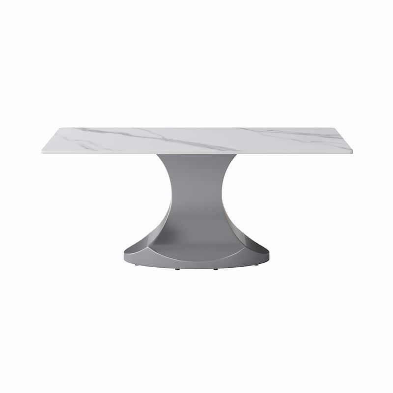 Rectangular Dining Table, Faux Marble Kitchen Dining Table with Grey Pedestal.