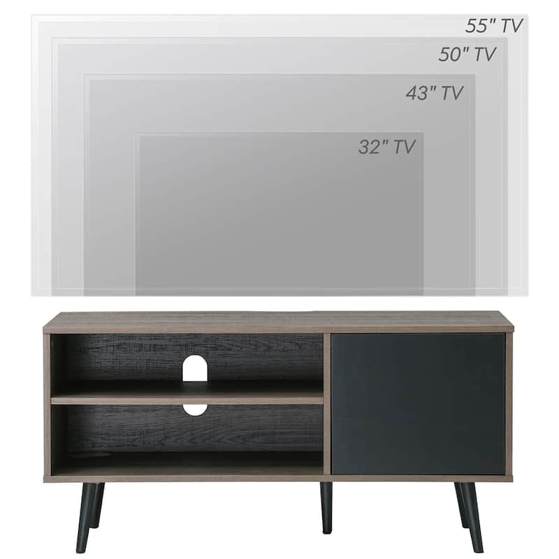 WAMPAT Black/ Brown Mid-century Modern TV Stand