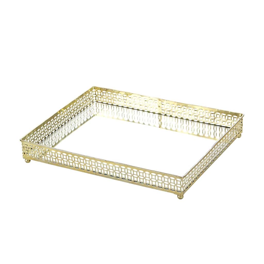Silver Orchid Costello Gold Metal Mirror Tray - 12.00" x 9.65" x 1.77"H