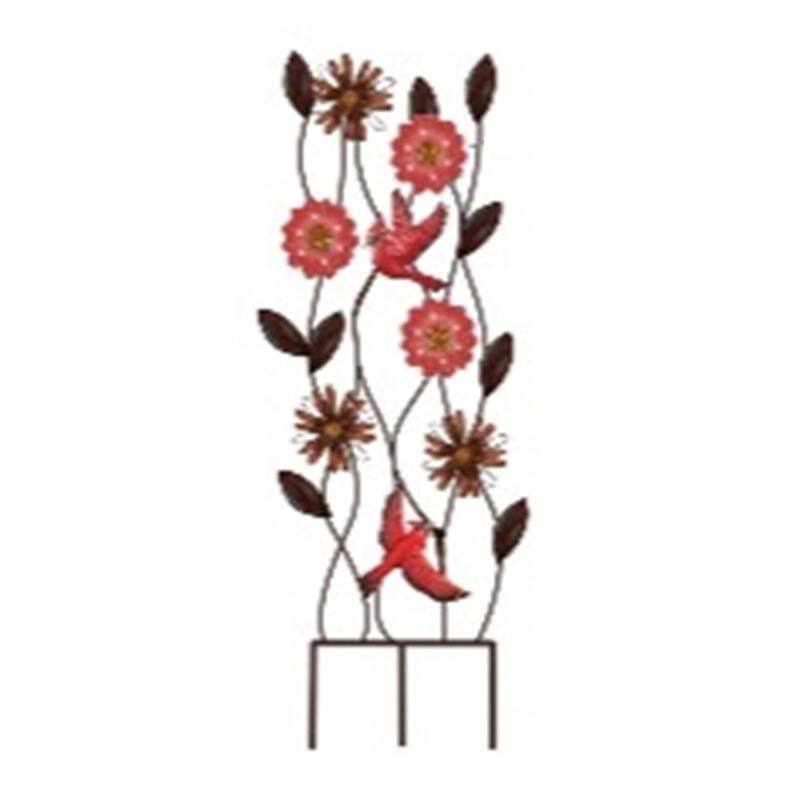 50" x 16" Metal Garden Screen w Illuminated Glass Icons, Cardinal