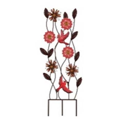 50" x 16" Metal Garden Screen w Illuminated Glass Icons, Cardinal