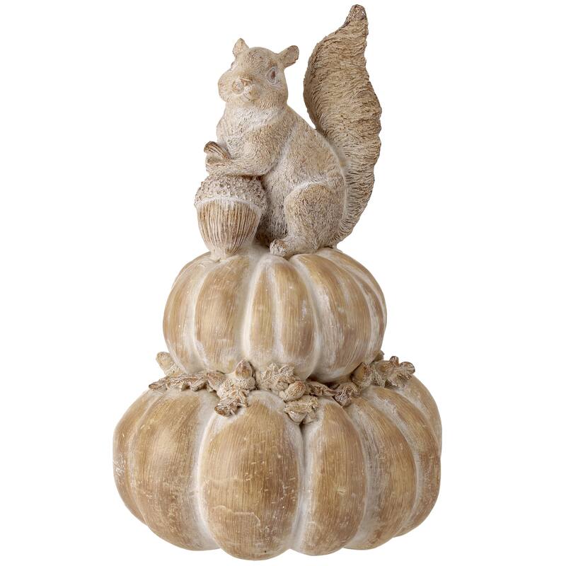 14" Resin Squirrel On Pumpkin Stack - 45%POLYRESIN+55%NATUAL STONEPOWDER