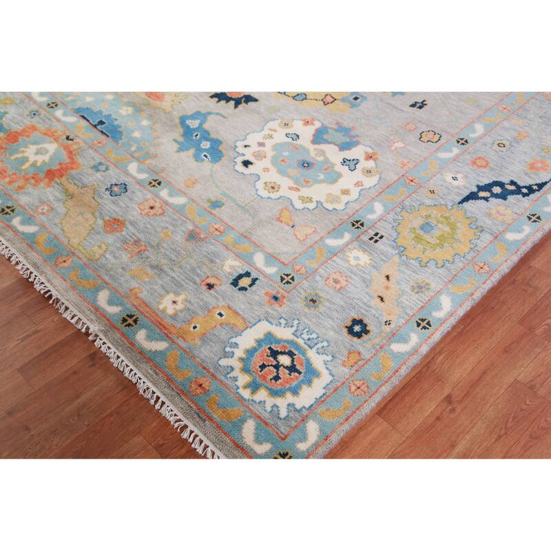 Hand Knotted Oriental 100% Wool Carpet Transitional All-Over Greys & Charcoal Oushak Area Rug - 9' 0'' X 8' 10''