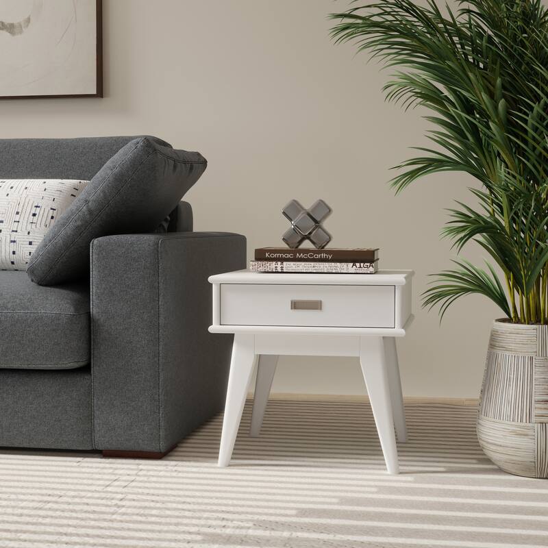 WYNDENHALL Tierney SOLID HARDWOOD 22 inch Wide Rectangle Mid Century Modern End Table - 22 W x 20 D x 22 H - White