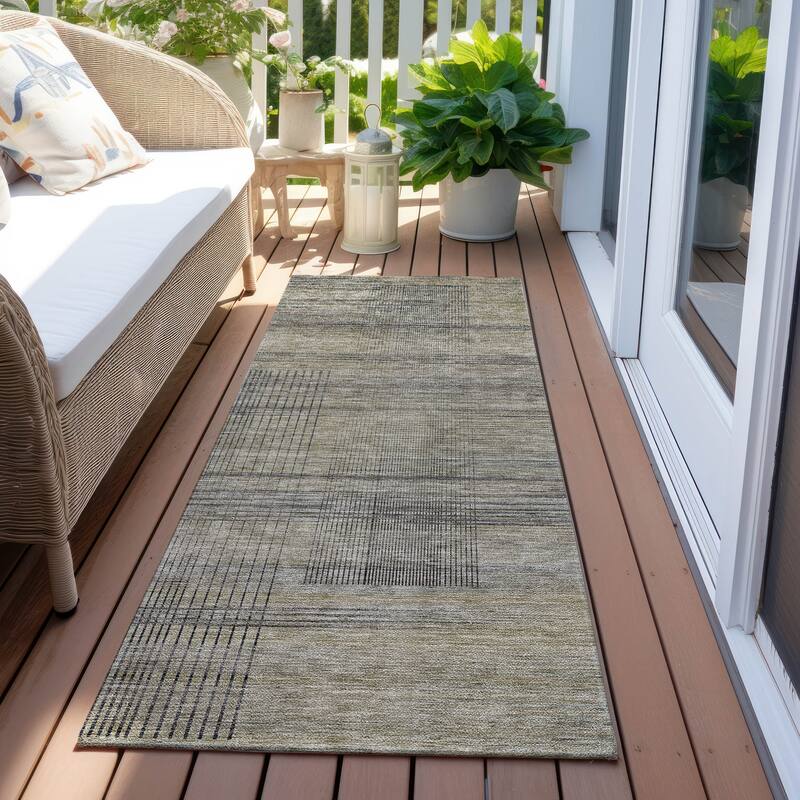 Machine Washable Indoor/ Outdoor Chantille Contemporary Imprints Rug - Khaki - 2'3" x 7'6"