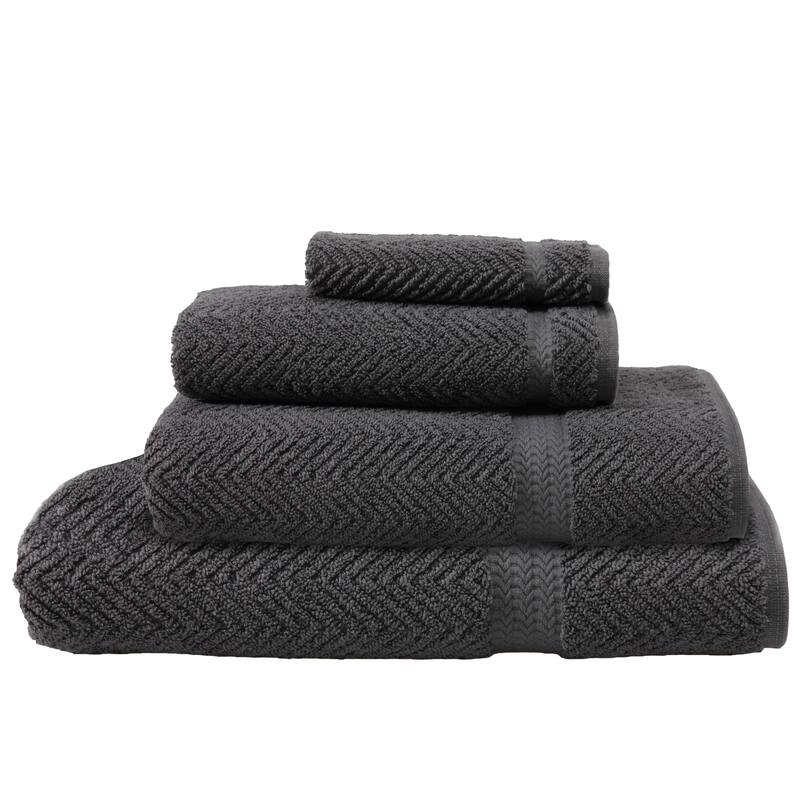 Authentic Hotel and Spa Herringbone Weave Turkish Cotton 4-piece Towel Set with Bath Sheet - Charcoal Grey