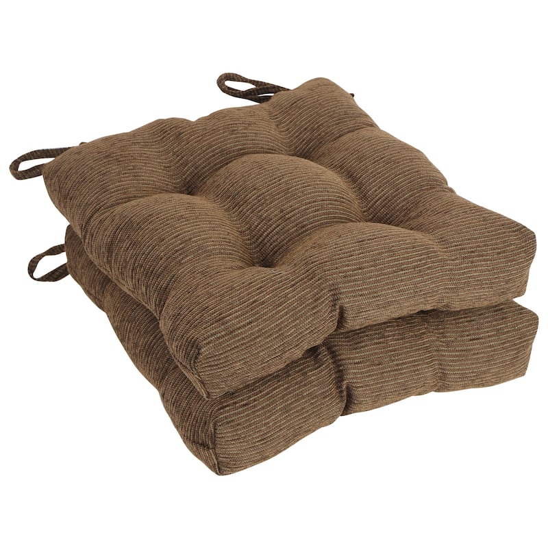 16-inch Square Jacquard Chenille Tufted Chair Cushions (Set of 2 or 4) - 16 x 16 - Gingham Brown - Set of 2