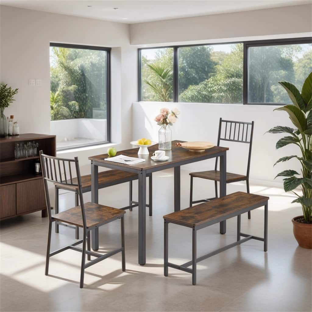 Dining Table Set,Barstool Dining Table with 2 Benches 2 Back Chairs