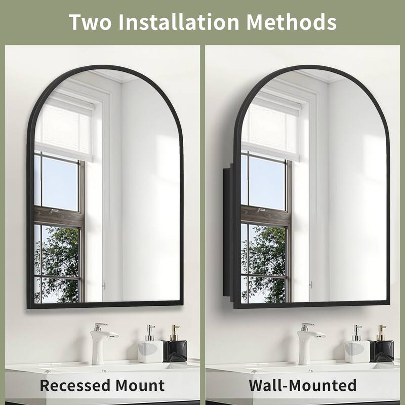 Arched Bathroom Medicine Cabinet with Mirror Metal Framed Wall Mounted Recessed Cabinets for Bathroom Vanity