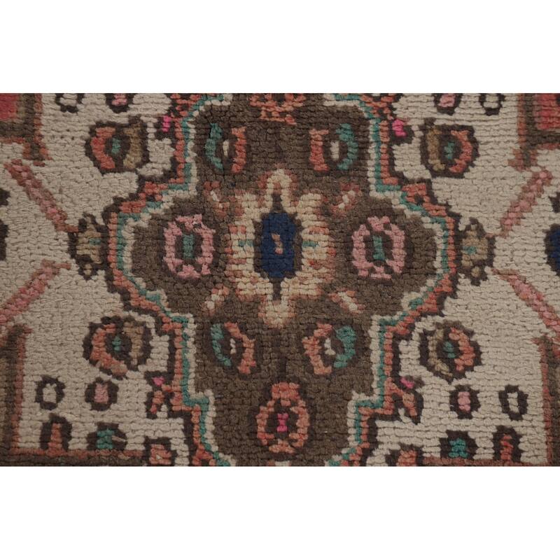 Geometric Pink Hamedan Persian Vintage Rug Hand-Knotted Wool Carpet - 6'7"x 9'7"