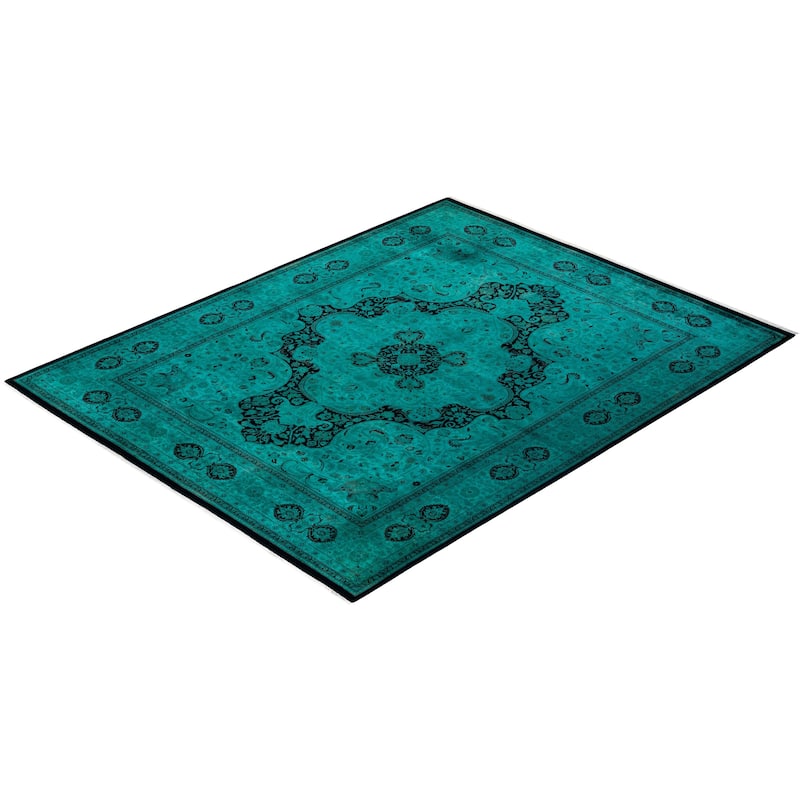 Overton Hand Knotted Wool Vintage Inspired Modern Contemporary Overdyed Blue Area Rug - 8' 1" x 10' 6"