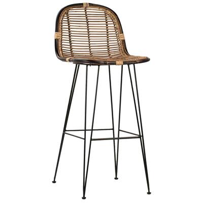 Elsie Natural Woven Rattan and Black Iron High Back Dining Stool