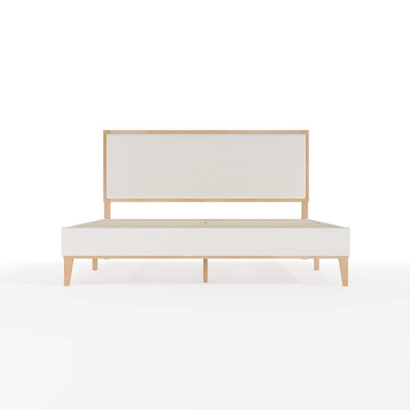 Martha Stewart Wooden Platform Bed with Upholstered Base and Triple Inset Headboard