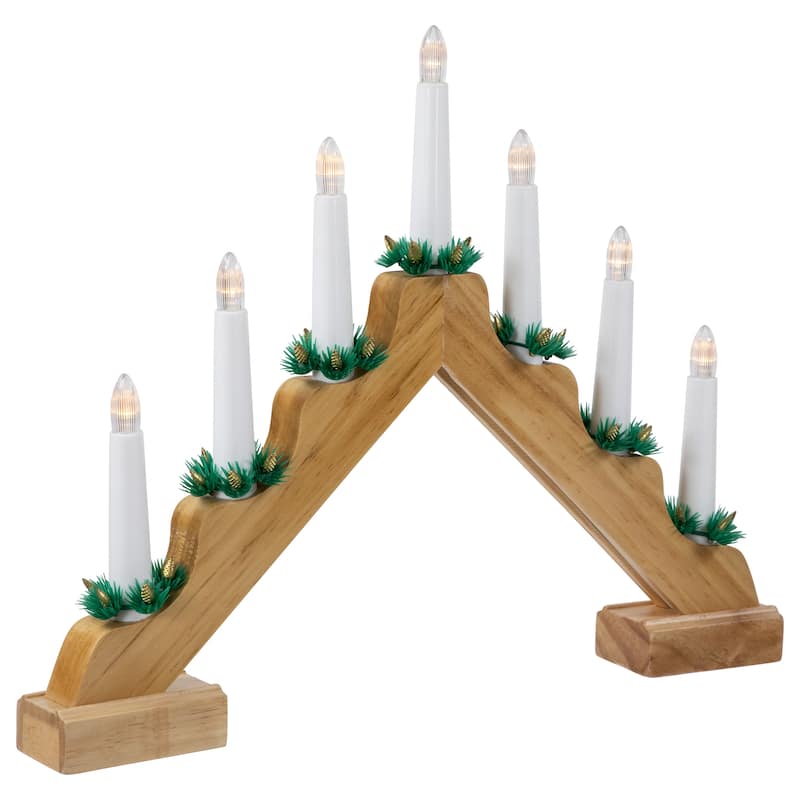 LED Lighted Christmas Candelabra Bridge - 13" - Natural Wood - C6 Clear Lights