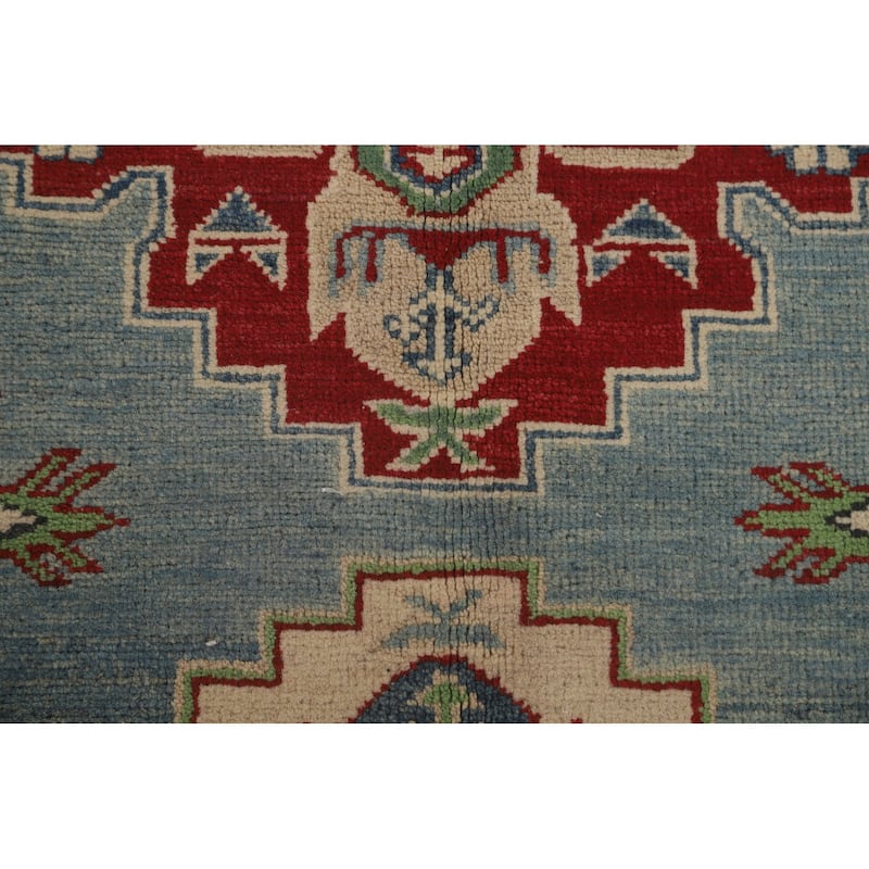 Light Blue Kazak Area Rug Hand-Knotted Wool Carpet - 5'6" x 7'4"