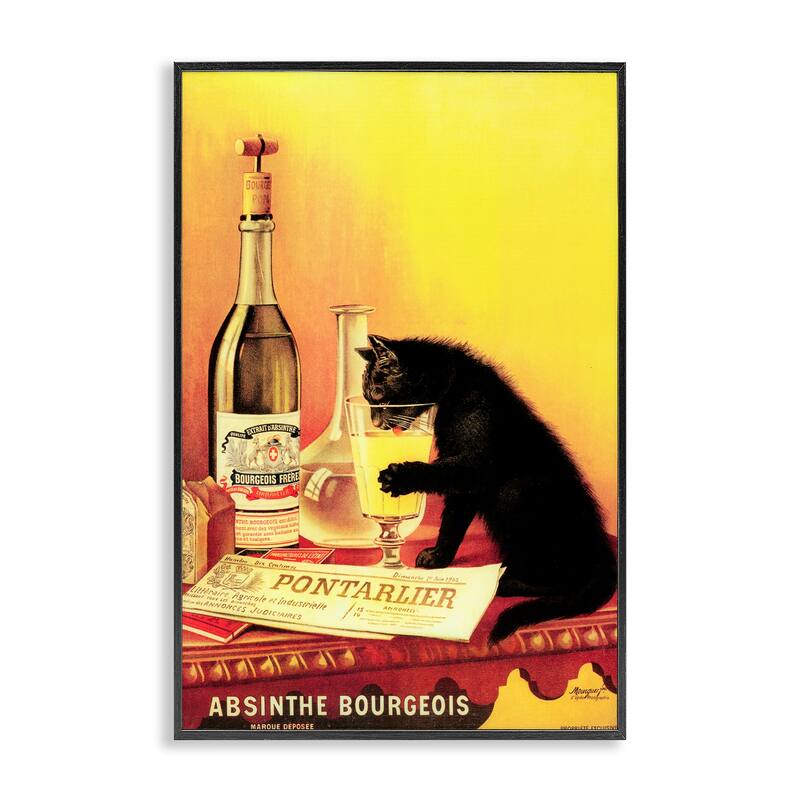 Stupell Vintage Cat & Absinthe Framed Giclee Art Design By Marcus Jules - 16 x 24 - Black