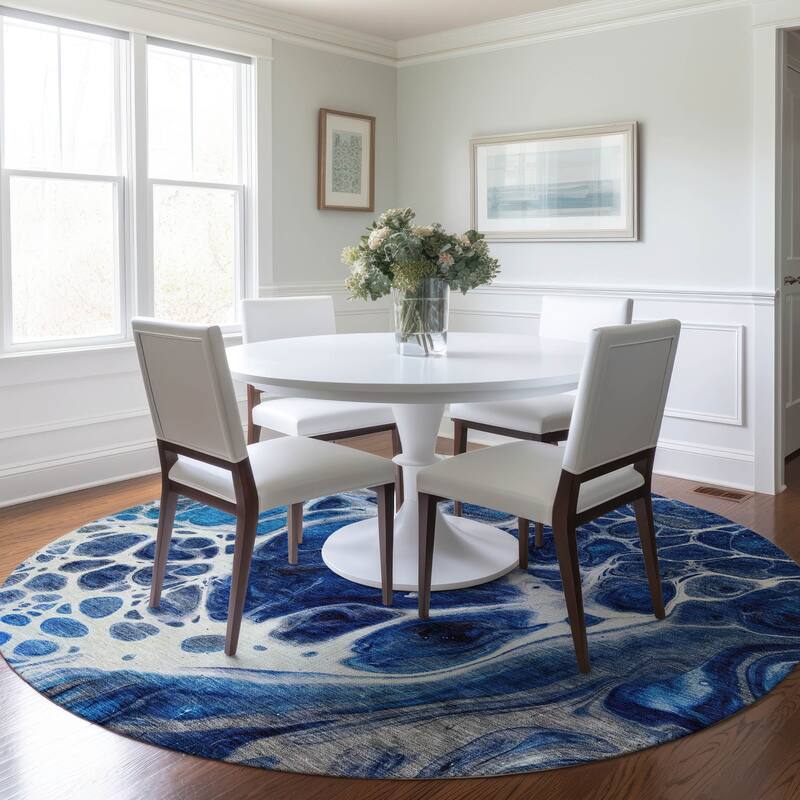 Machine Washable Indoor/ Outdoor Chantille Contemporary Rug - Navy - 8' x 8'
