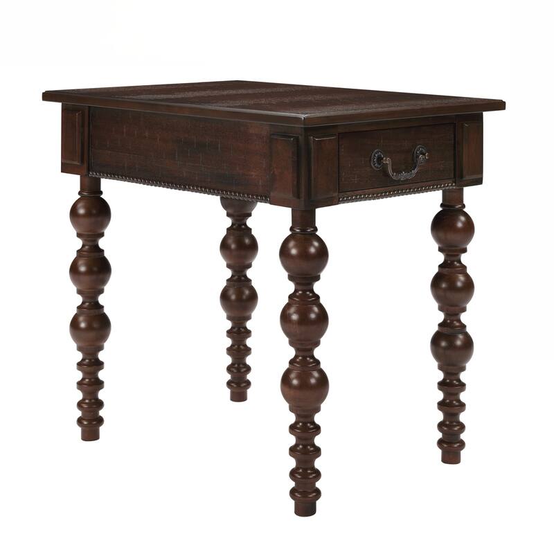 Solid Wood End Table with Drawer, Easy Assembly Vintage Narrow Sofa Side Table for Living Room
