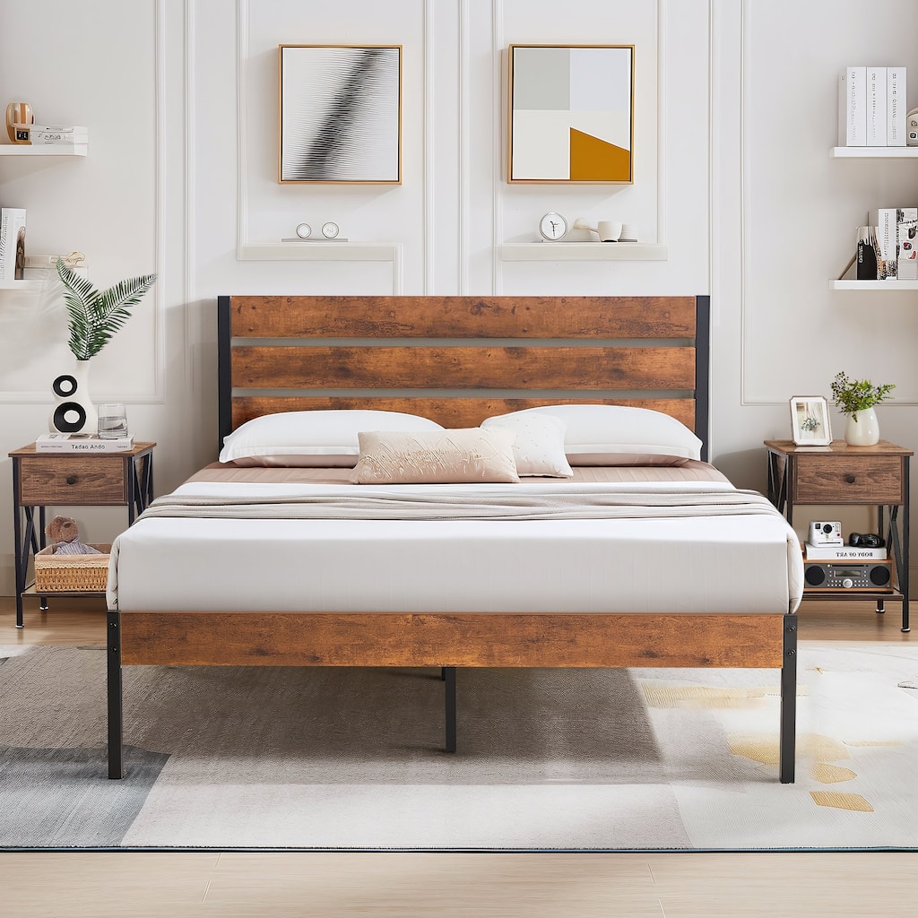 Javlergo Modern 3-Pieces Bedroom Set with Platform Bed Frame and Nightstands