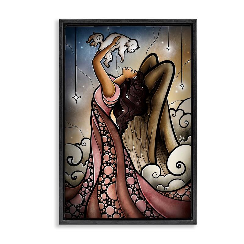 Stupell Angel with New Puppy Framed Floater Canvas Wall Art Design By Mandie Manzano - 17 x 25 - Black