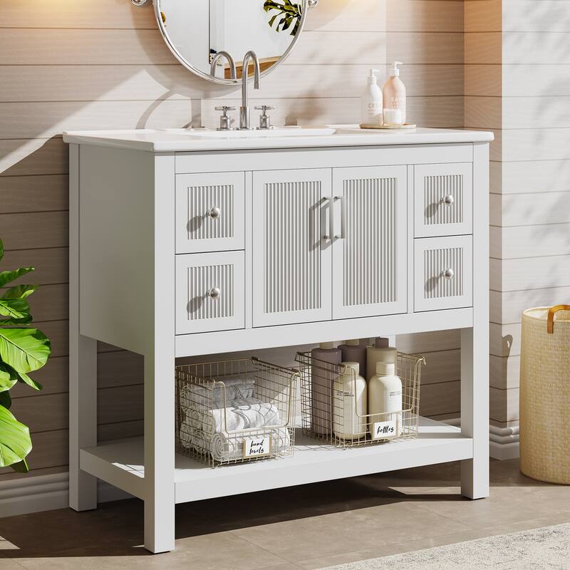 24" Modern Bathroom Vanity with Sink, Freestanding Bathroom Vanities Cabinet Combo, Solid Wooden Frame - White - 36"