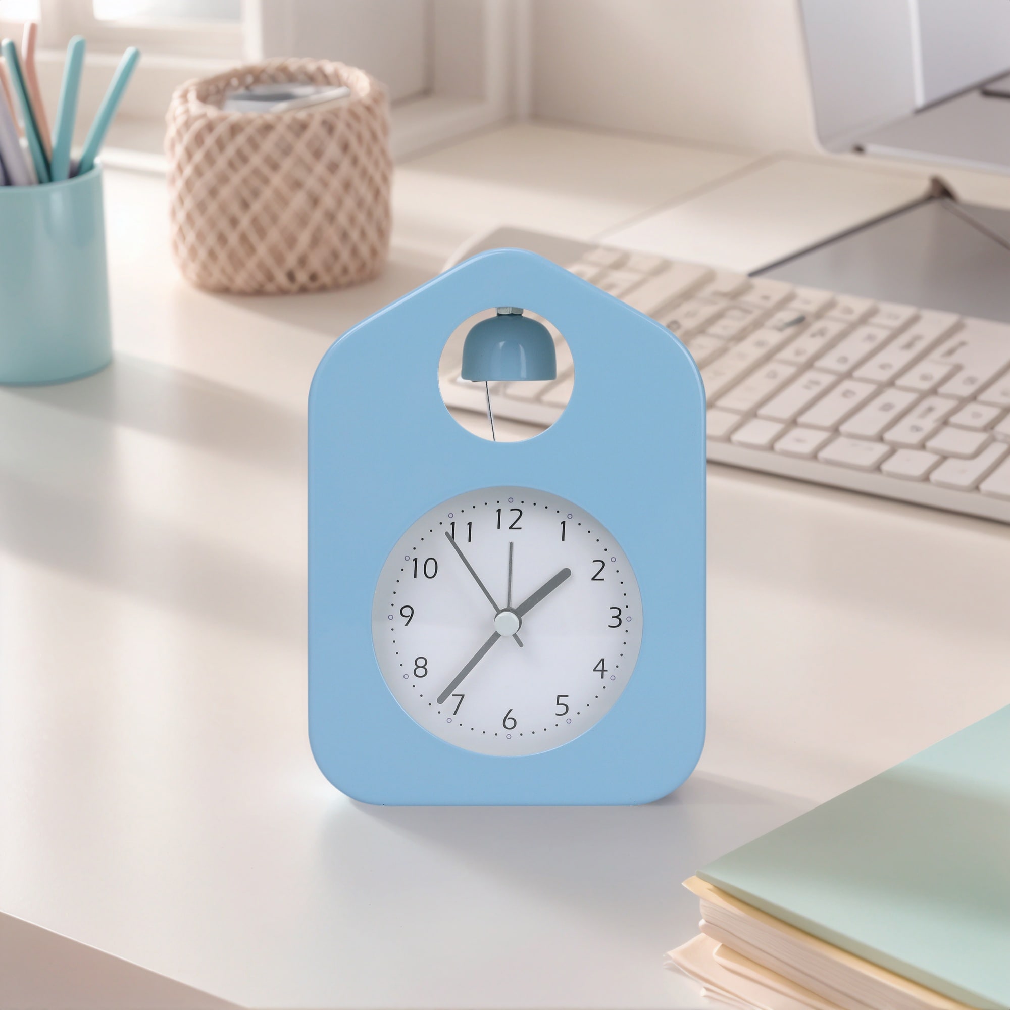 Desk Alarm Clock, Non-Tick Movement, Round Bell Design, Night Light for Bedroom - 3.9"L x 2.0"W x 5.5"H
