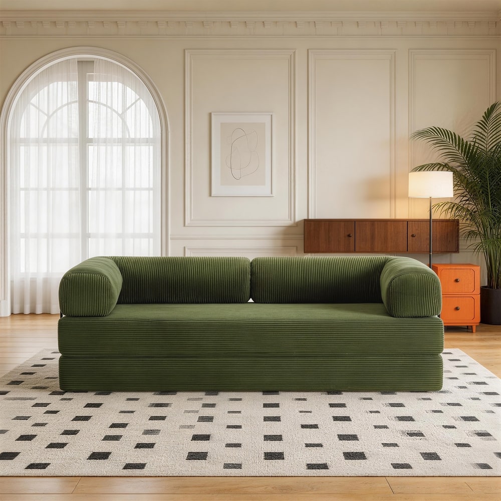 Corduroy Fully Compressed Convertible Sleeper Sofa with Metal Frame