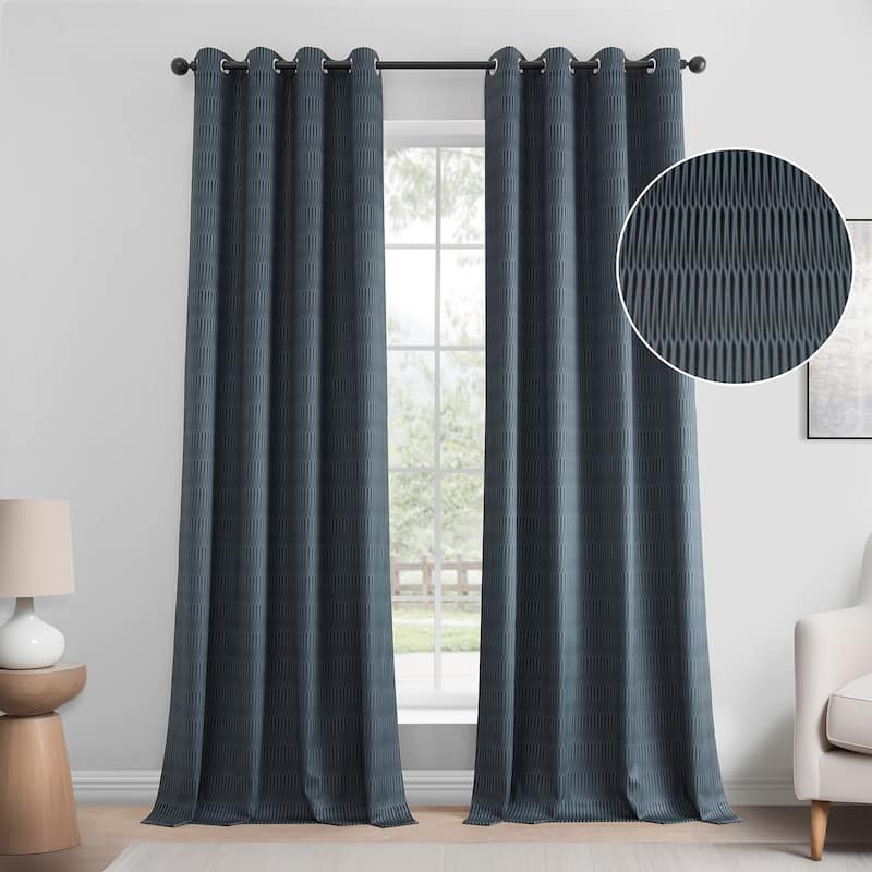 Exclusive Fabrics Lounge Embossed Grommet Velvet Curtains - Room Darkening Curtain for Bedroom & Living Room (1 Panel) - 50 X 108 - Deep Blue