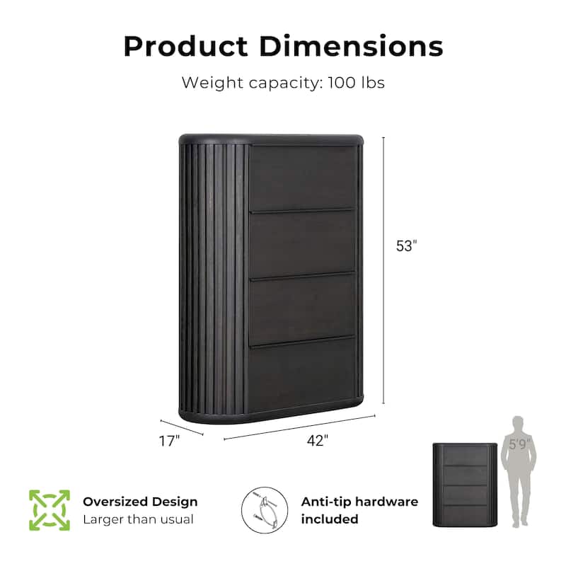 Furniture of America Caelan Modern Black Solid Wood 4-Drawer Storage Chest