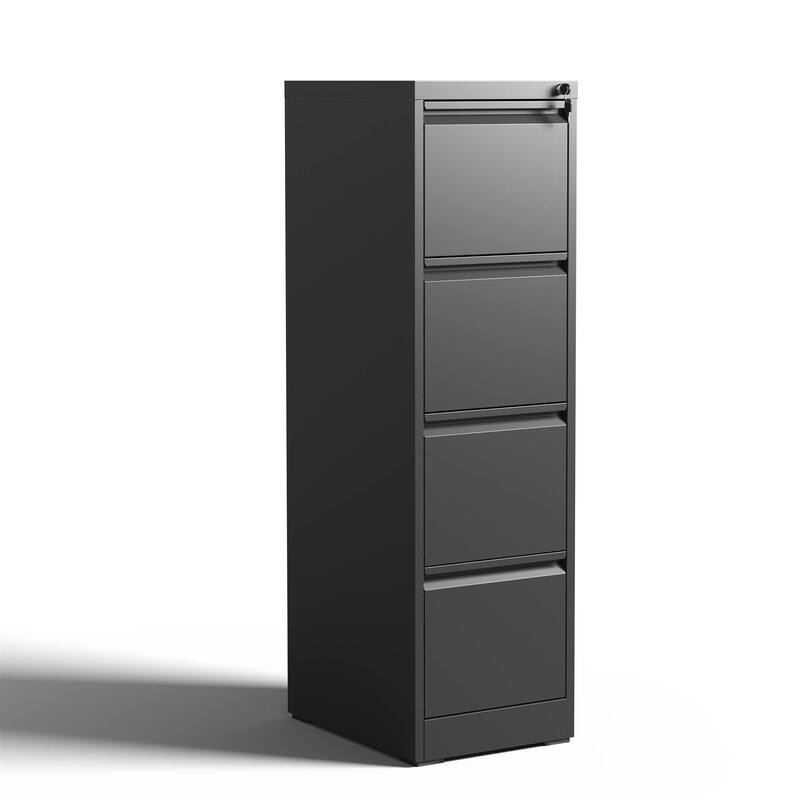 4 Drawer Metal Vertical File Cabinet with Lock - Black