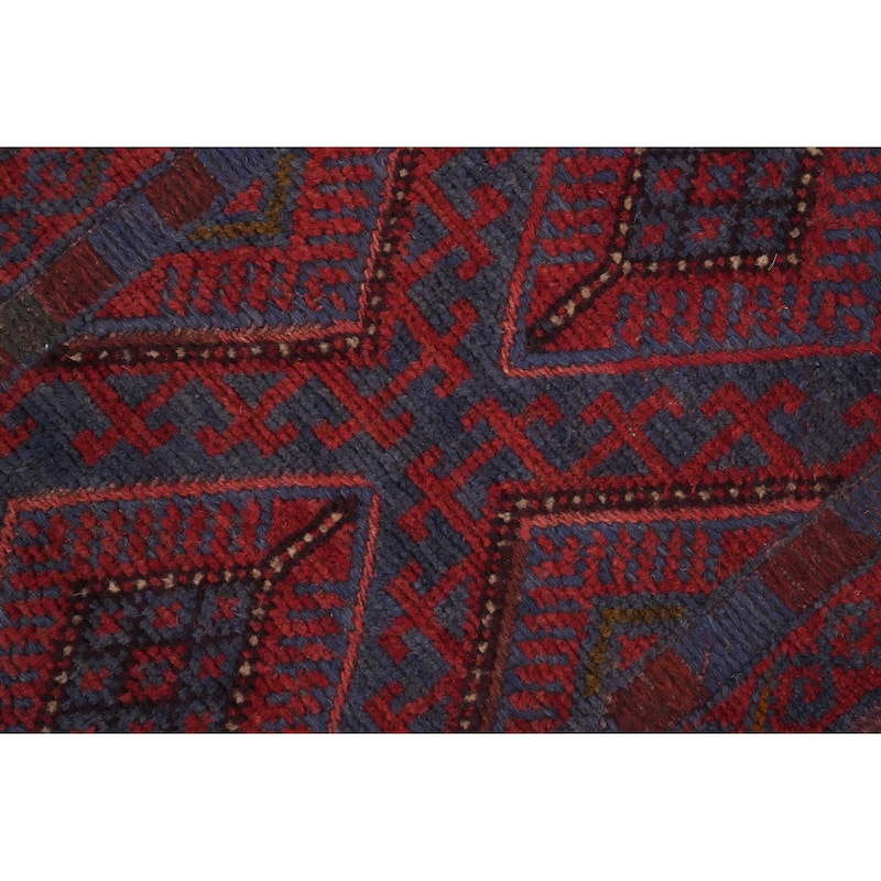 Hand Knotted Oriental 100% Wool Carpet Traditional Tribal Red Balouch Runner Rug - 7' 10'' X 2' 0''