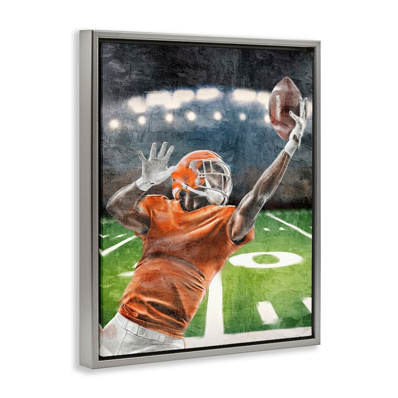 Stupell Athlete Catching Football Framed Floater Canvas Wall Art Design By Kim Allen