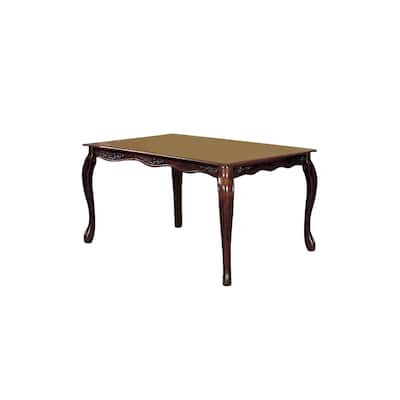 Wooden Dining Table with Floral Carved Brown Top and Cabriole Legs - Decorative and Sturdy Home Table - 60