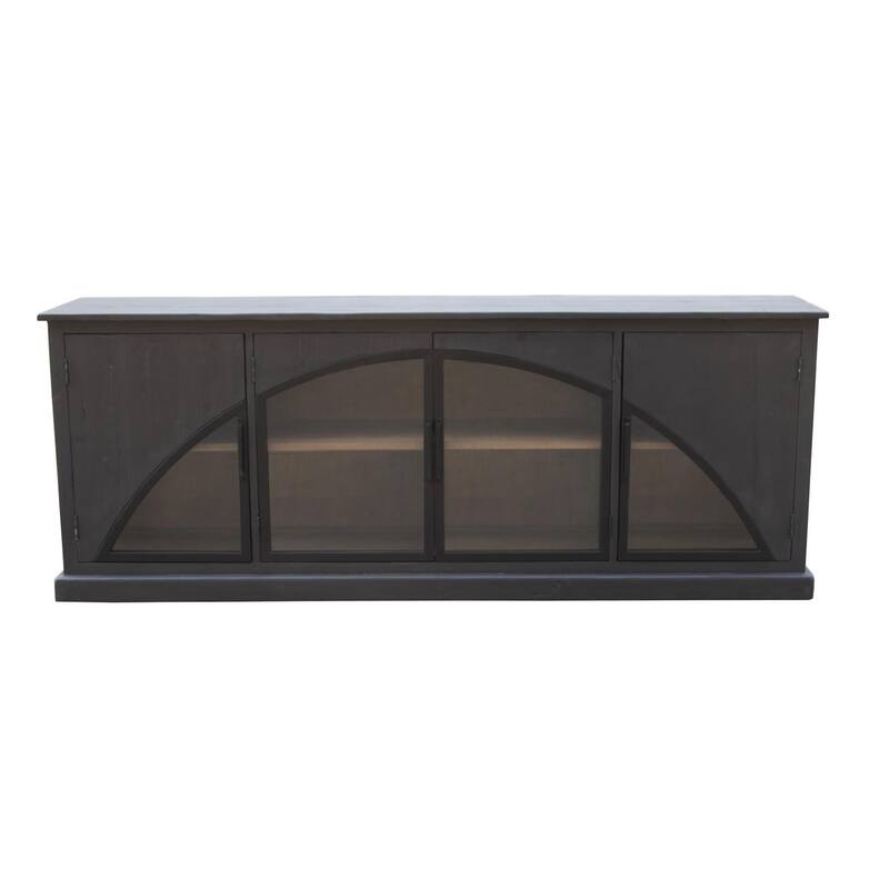 Evy Wide Sideboard Cabinet, Arch Inspired 4 Glass Doors, Black 96 Inch
