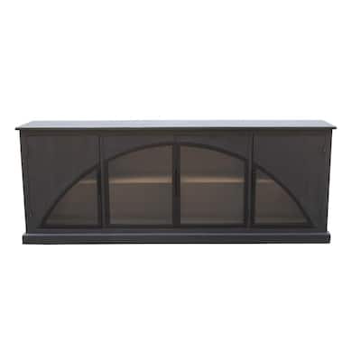 Evy Wide Sideboard Cabinet, Arch Inspired 4 Glass Doors, Black 96 Inch