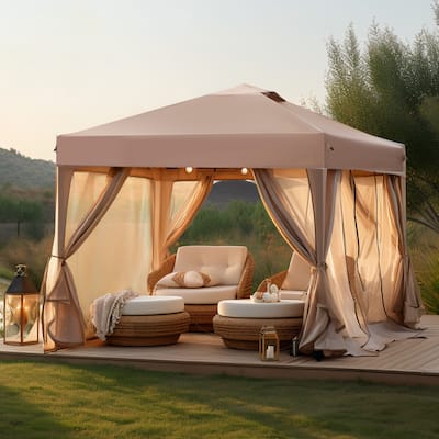 10' x 10' Pop Up Height Adjustable Canopy Tent with Netting, Instant Gazebo, Ez up Screen House Room with Carry Bag