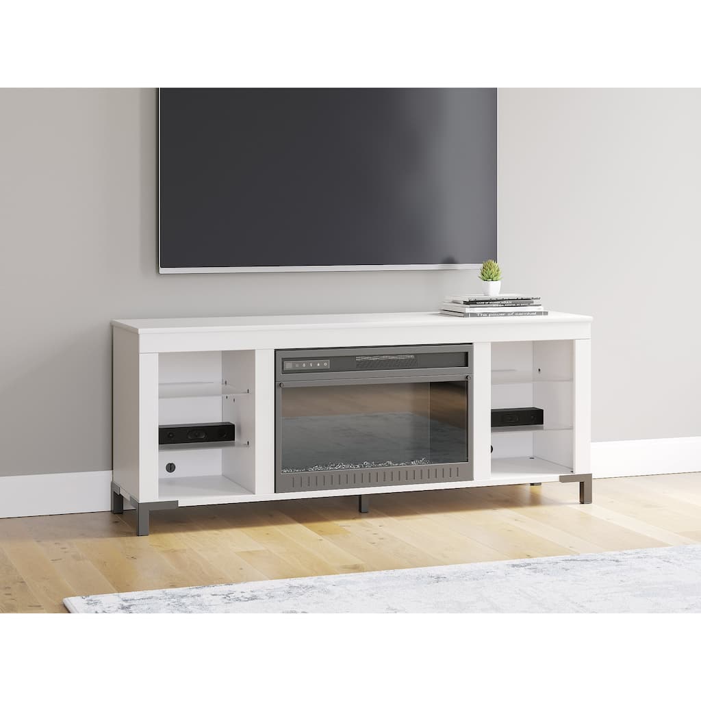 Signature Design by Ashley Brollevi White 60" TV Stand with Electric Fireplace for TVs up to 69"
