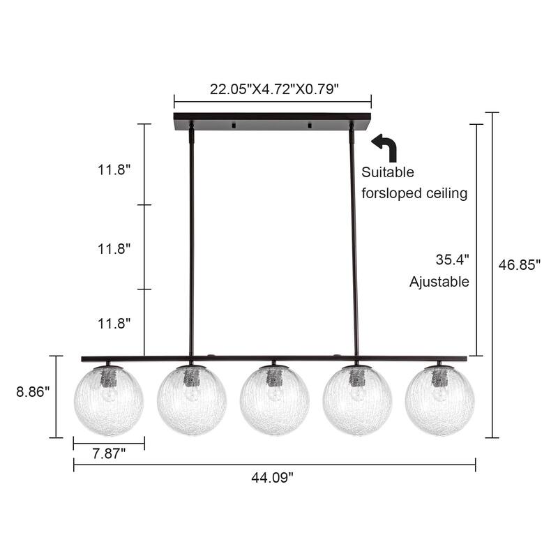 5 - Light 44" Large Globe Chandelier Kitchen Island Linear Pendant Light for Dining Room