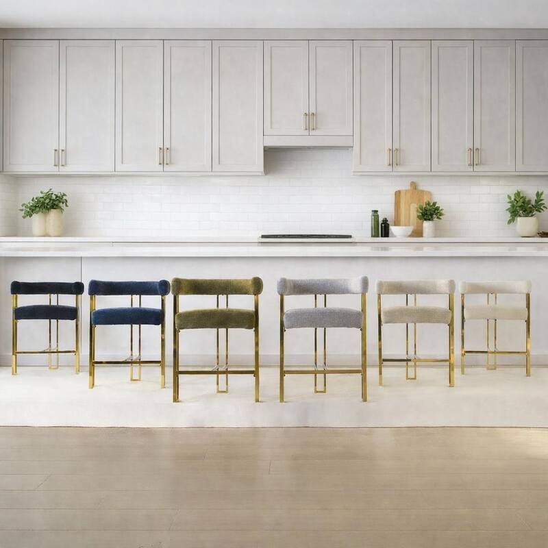 25" Seat Height Upholstered Chenille Gold Matel Counter Stool