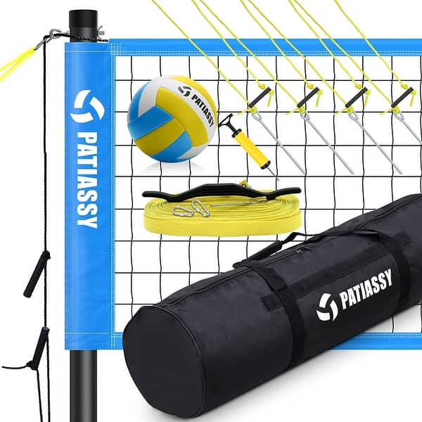 slide 2 of 16, Patiassy Volleyball Net for Beach Backyard PU Volleyball with Pump and Carry Bag Blue