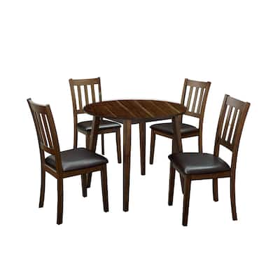 Wooden Dining Table with Ladder Back Style Chairs, Set of 5, Brown
