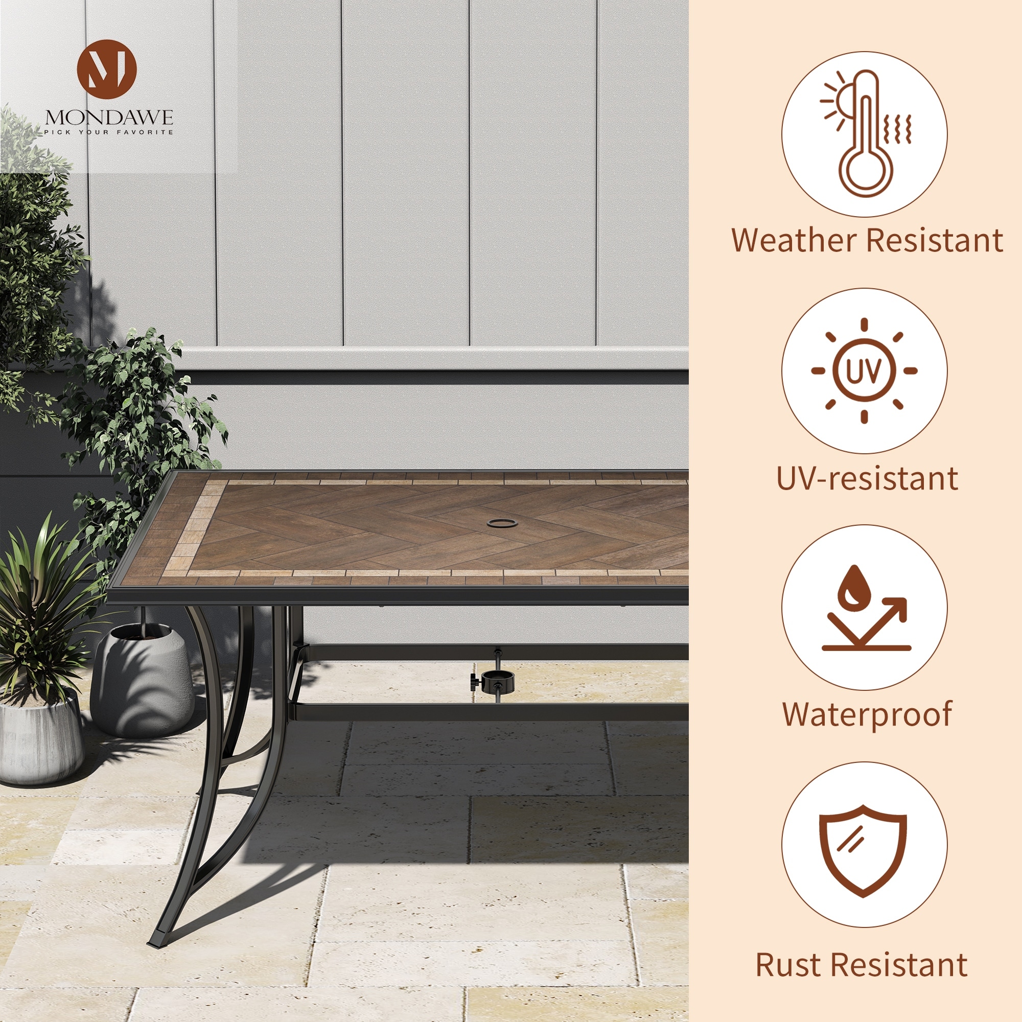ceramic patio table with umbrella hole Rust-Free Aluminum Ceramic Tile Top Outdoor Patio Rectangular Dining Table  with Umbrella Hole - Overstock