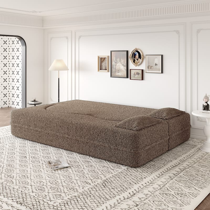 78" Convertible Folding Sofa Bed, Sleeper Sofa with Pillow, Modern Teddy Fabric Floor Loveseat Couch, Foam Mattress Sleeper