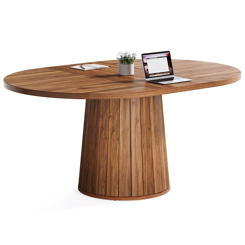55-Inch Oval Conference Table for 6, Rustic Farmhouse Boardroom Desk