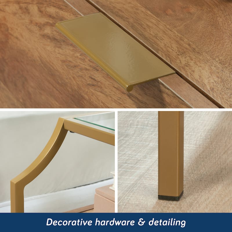 Engineered Wood Contemporary Night Stand with Upper Glass Shelf, Brown