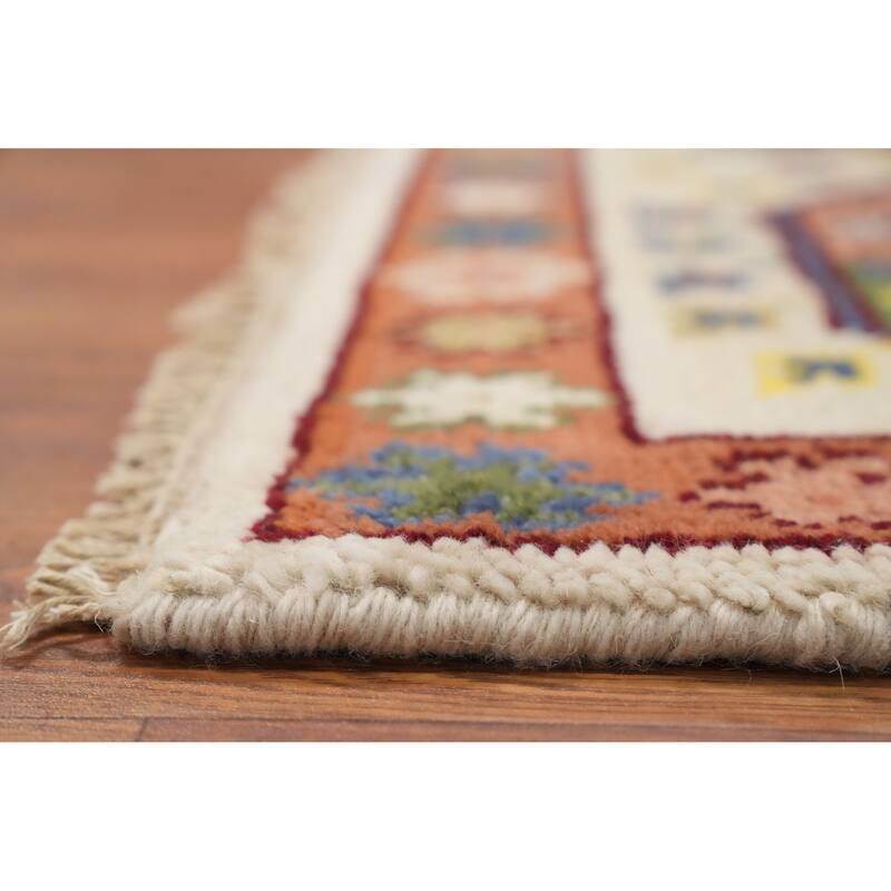 Hand Knotted Oriental 100% Wool Carpet Traditional Geometric Beige & Ivories Kazak Area Rug - 5' 11'' X 3' 10''