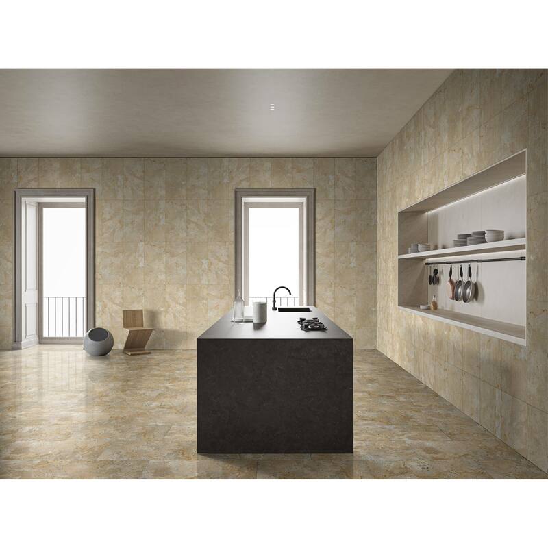 Roomfitters Natural Marble Tile, FS Textured 3D Fluted Stone for Wall, Genuine Marble, 4-Piece Box, Gold Yellow Beige