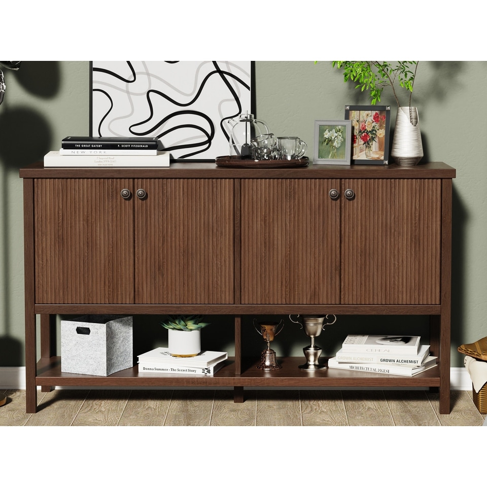 4 Doors Rustic Cabinet with Opening Shelf for Kitchen and Living Room