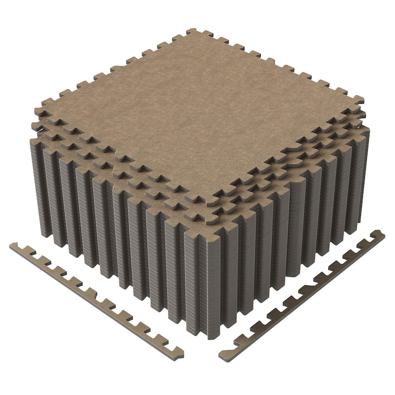 Costway 25/50 Pack-100/200 Sq.Ft. Foam Floor Tiles Interlocking Carpet - See Details - Light Brown-25 Pack